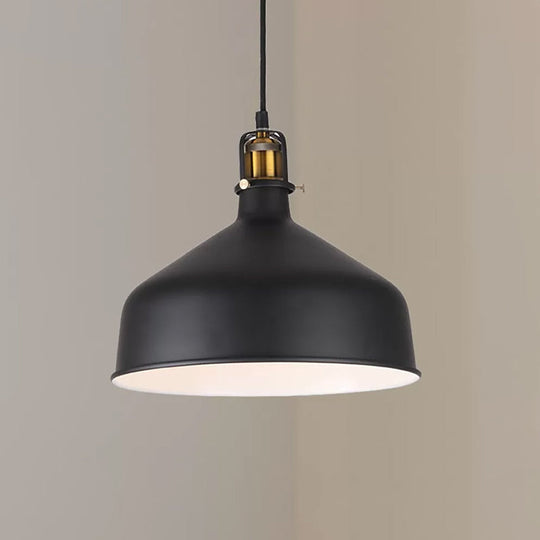 Retro Stylish 1-Bulb Pendant Light: 8"/12" Width with Barn Shade, Metal Ceiling Fixture for Dining Room in Black/White