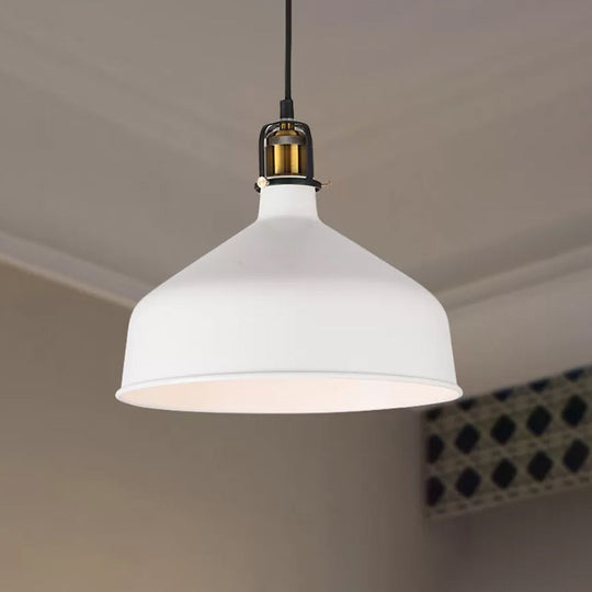 Retro Stylish 1-Bulb Pendant Light: 8"/12" Width with Barn Shade, Metal Ceiling Fixture for Dining Room in Black/White