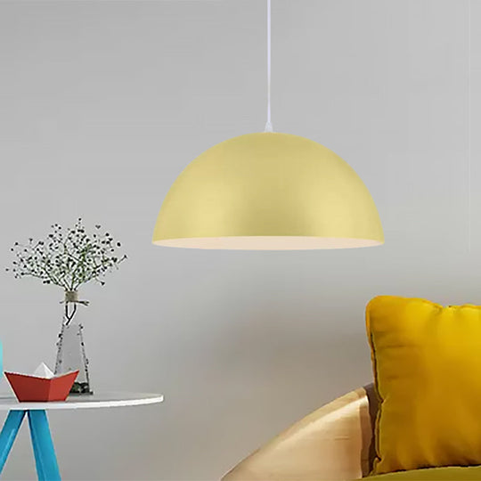 Nordic Style 1-Light Aluminum Bowl Pendant in Pink/Yellow for Living Room