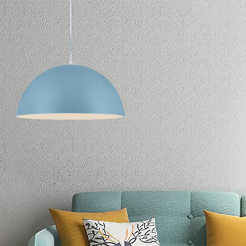 Nordic Style Bowl Pendant Light In Pink/Yellow For Living Room Décor Blue
