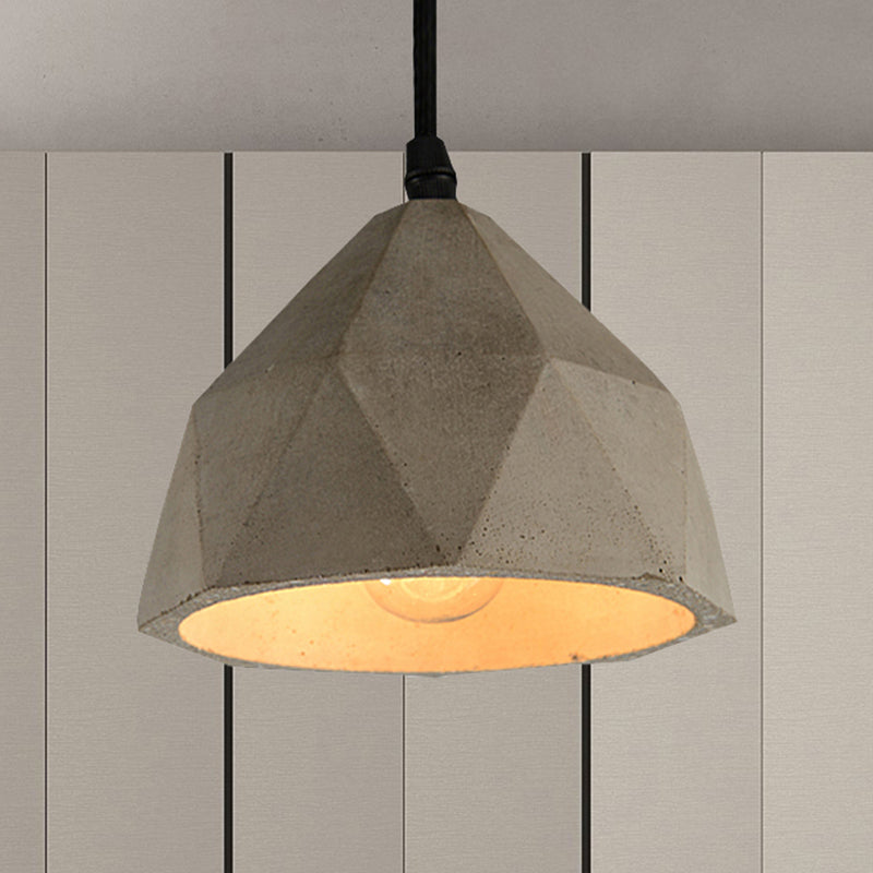 Vintage Cement Pendant Lamp - 1 Light Dining Room Hanging Light Fixture in Grey, Bowl/Cylinder/Semi Circle Design