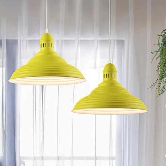 Modern Metal Ribbed Kitchen Pendant Light - Conical/Double Bubble, 1-Light, Red/Yellow/White