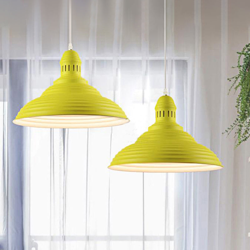 Ribbed Conical Pendant Light - Modern Metal Red/Yellow/White 1