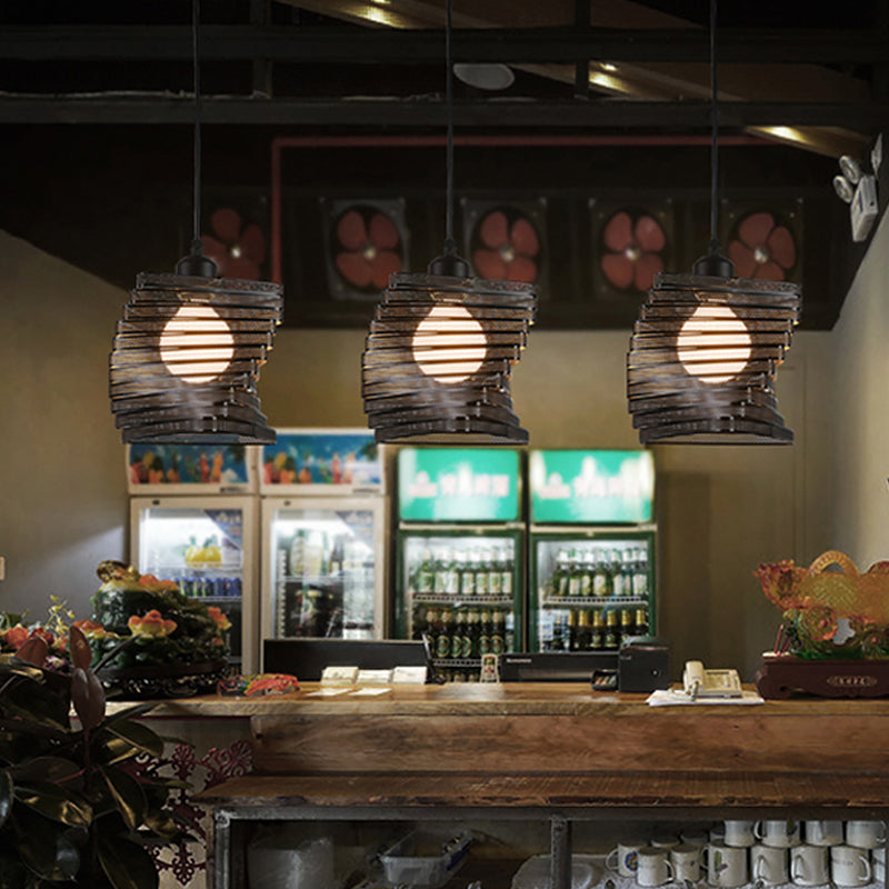 Industrial Twist Mesh Pendant Light - Black/White Metal Hanging Lamp With Triangle Shade