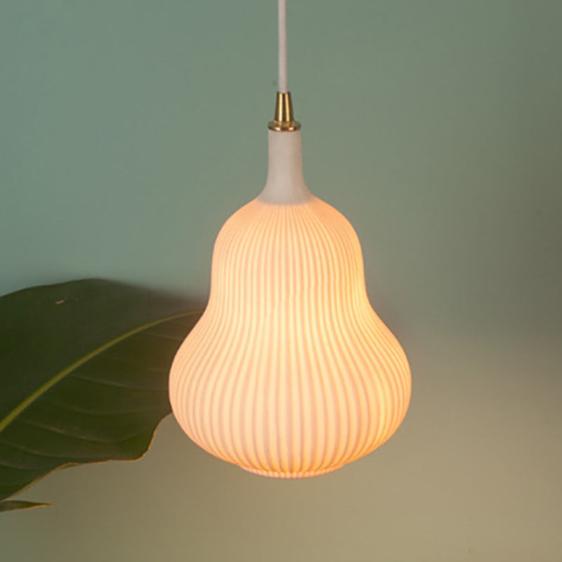 Gourd Shape Glass Pendant Light In White For Dining Room