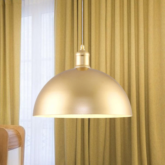 Gold Metallic Height Adjustable Dome Pendant Light for Bedroom
