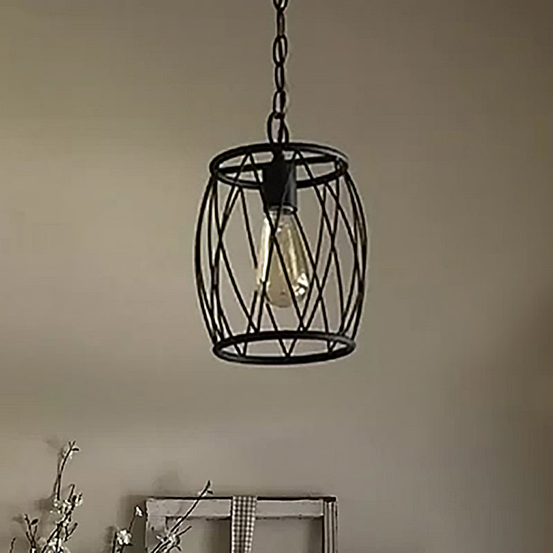 Industrial Black Wire Guard Pendant Lamp With Shade For Dining Room Lighting
