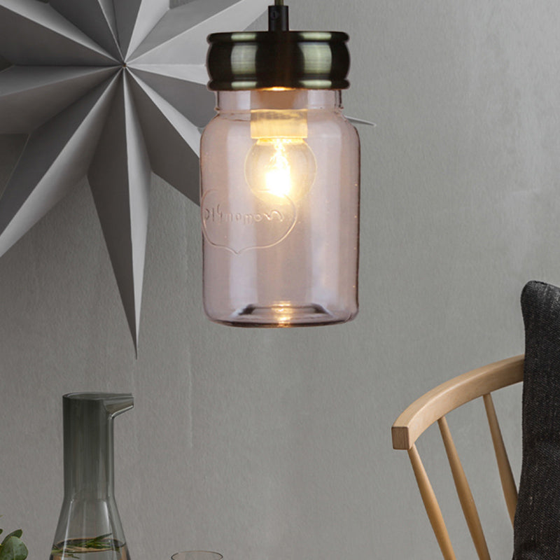 Suspension de plafond vintage en verre transparent noir - Lampe suspendue à une lumière pour espaces intérieurs