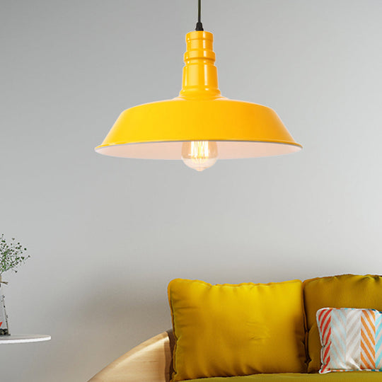 Retro Style Metal Barn Shade Hanging Lamp - 1 Bulb Ceiling Pendant in Pink/Yellow - Multiple Diameter Options