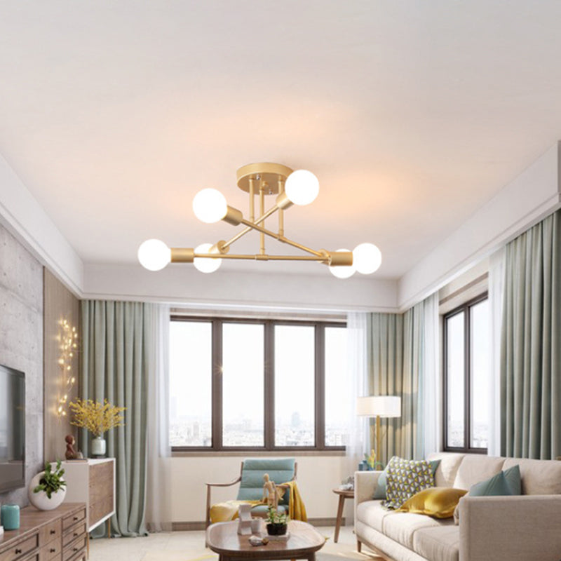 Luminaire semi-encastré moderne à lignes croisées dorées avec 6/8 têtes - Montage au plafond pour salon