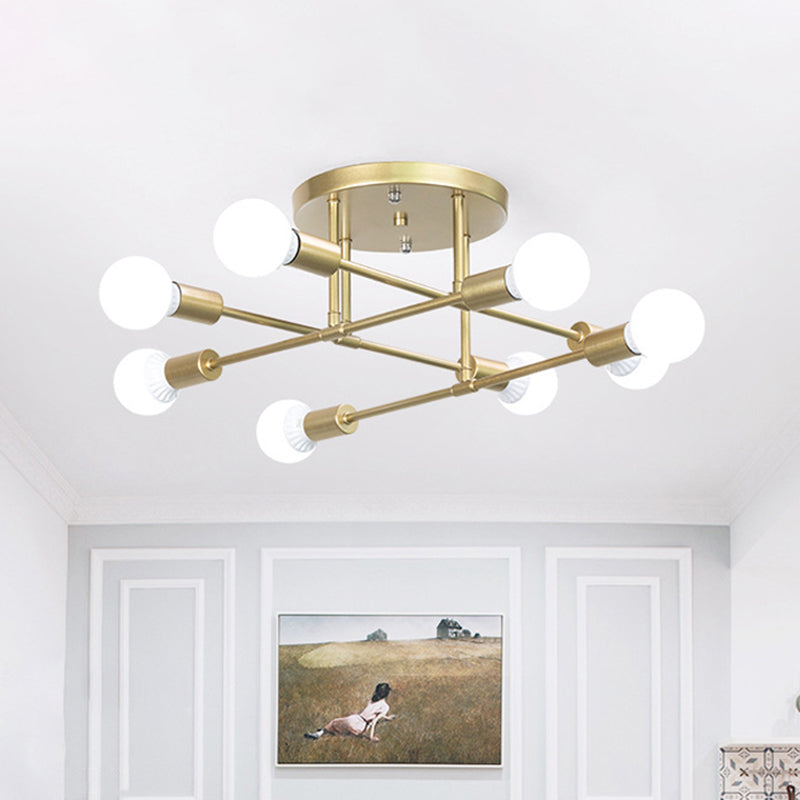 Luminaire semi-encastré moderne à lignes croisées dorées avec 6/8 têtes - Montage au plafond pour salon