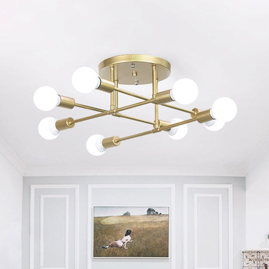 Luminaire semi-encastré moderne à lignes croisées dorées avec 6/8 têtes - Montage au plafond pour salon