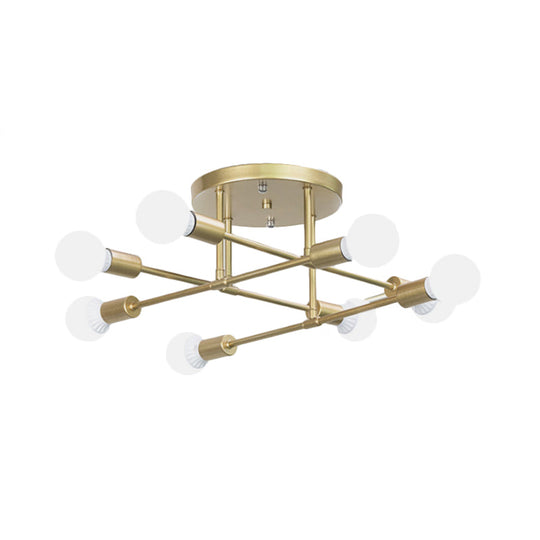 Luminaire semi-encastré moderne à lignes croisées dorées avec 6/8 têtes - Montage au plafond pour salon