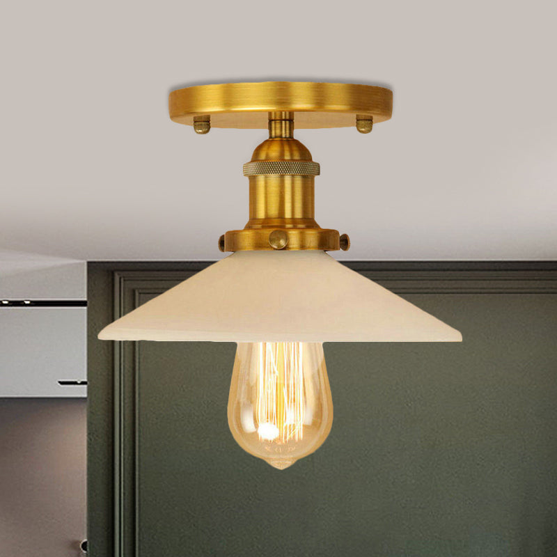 Vintage Style Metal Semi-Flush Mount Ceiling Light with Conical Shape - 1 Light Fixture in Bronze/Brass Finish