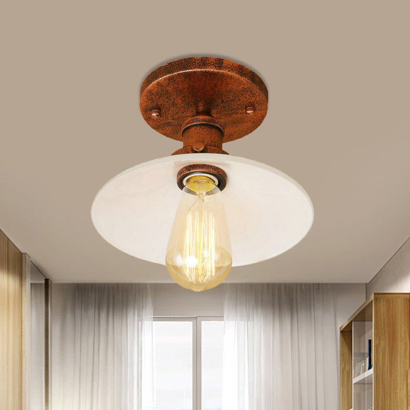 Vintage Style Metal Semi-Flush Mount Ceiling Light with Conical Shape - 1 Light Fixture in Bronze/Brass Finish