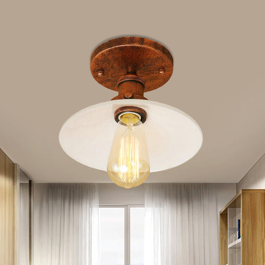 Vintage Style Metal Semi-Flush Mount Ceiling Light with Conical Shape - 1 Light Fixture in Bronze/Brass Finish