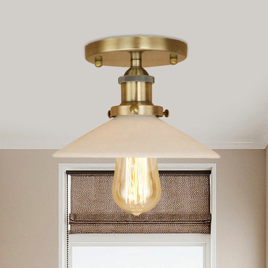 Vintage Style Metal Semi-Flush Mount Ceiling Light with Conical Shape - 1 Light Fixture in Bronze/Brass Finish