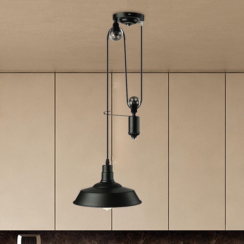 Metallic Barn Shade Pendant Light with Pulley - Perfect for Your Rustic Farmhouse Kitchen!