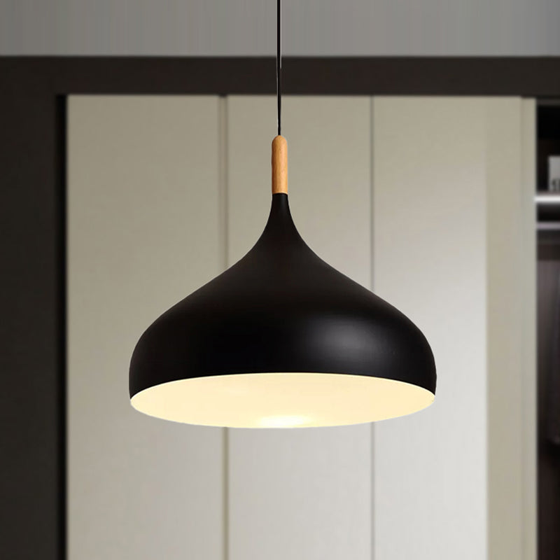 Lampe suspendue en forme de dôme métallique - Style simple, 1 tête, noir/blanc - Idéale pour les salles à manger - Disponible en largeur de 12,5" et 16,5"