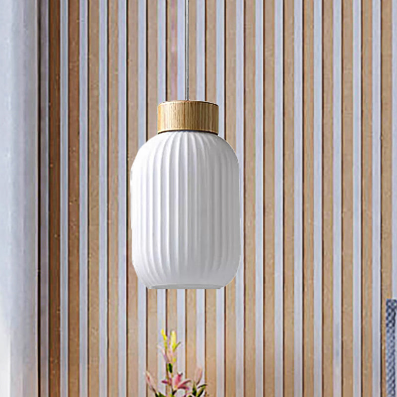 Modern Milk Glass Ribbed Cylinder Pendant Light - 5.5"/8"/12" - 1 Light White Ceiling Fixture for Restaurants