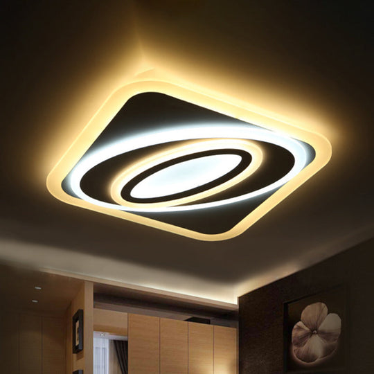Contemporary Geometric LED Flush Mount Ceiling Light Fixture – Warm/White LED, Acrylic, 8"/19.5" Wide – Ideal for Bedroom