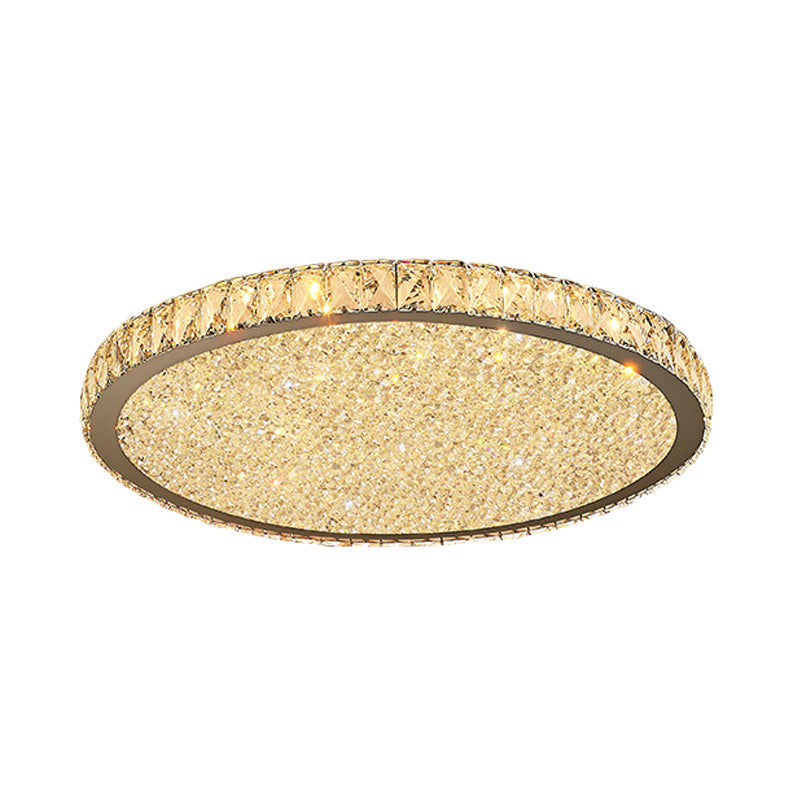 Modern Crystal Circular Flush Mount Light - 1-Light Clear/Amber LED Ceiling Fixture in Warm/White Light, Available in 8.5"/14"/18" Widths