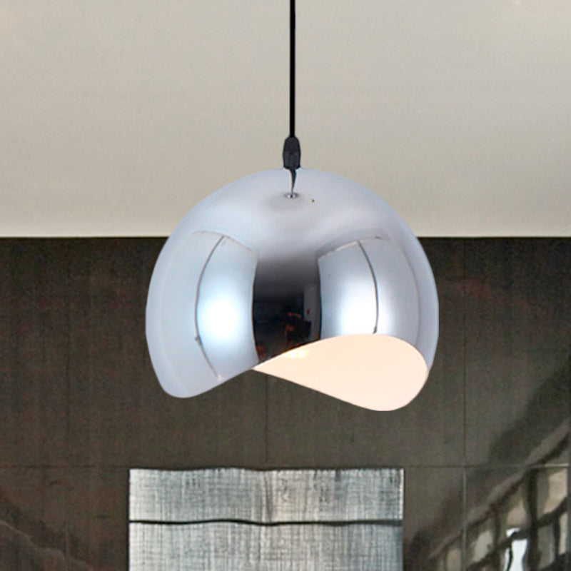 Modern Kitchen Pendant Light with Waveforms Dome Shade in Black/Chrome, 8"/12" Width