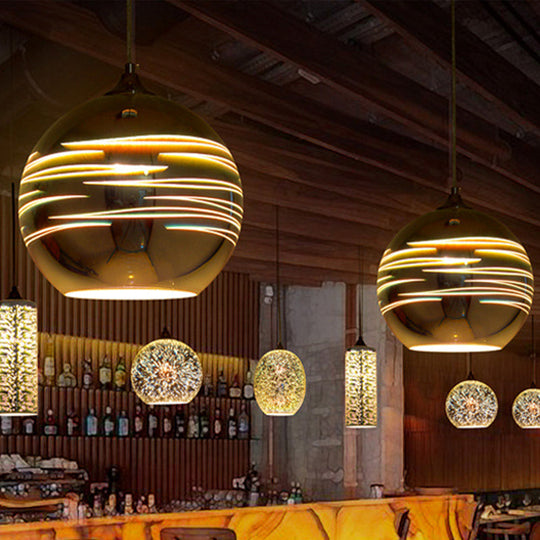 Contemporary 3-D Glass Pendant Lamp - Chrome/Gold 1 Light Multiple Width Options