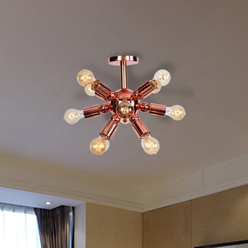 Vintage Copper Finish 6/9 Lights Starburst Semi Flush Ceiling Light For Bedroom 9 /