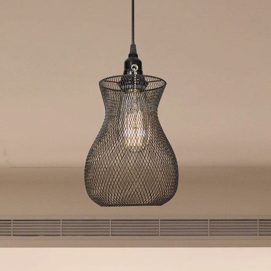 Suspension industrielle en métal avec cage en fil de fer noir - Luminaire suspendu élégant pour salle à manger