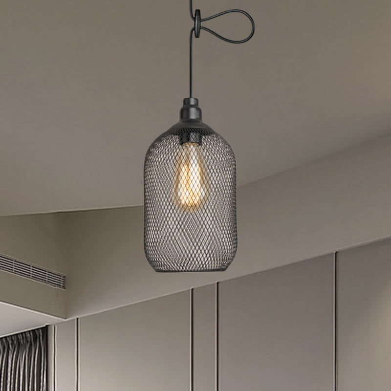 Industrial Wire Mesh Metal Pendant Light - Adjustable Height Black Finish