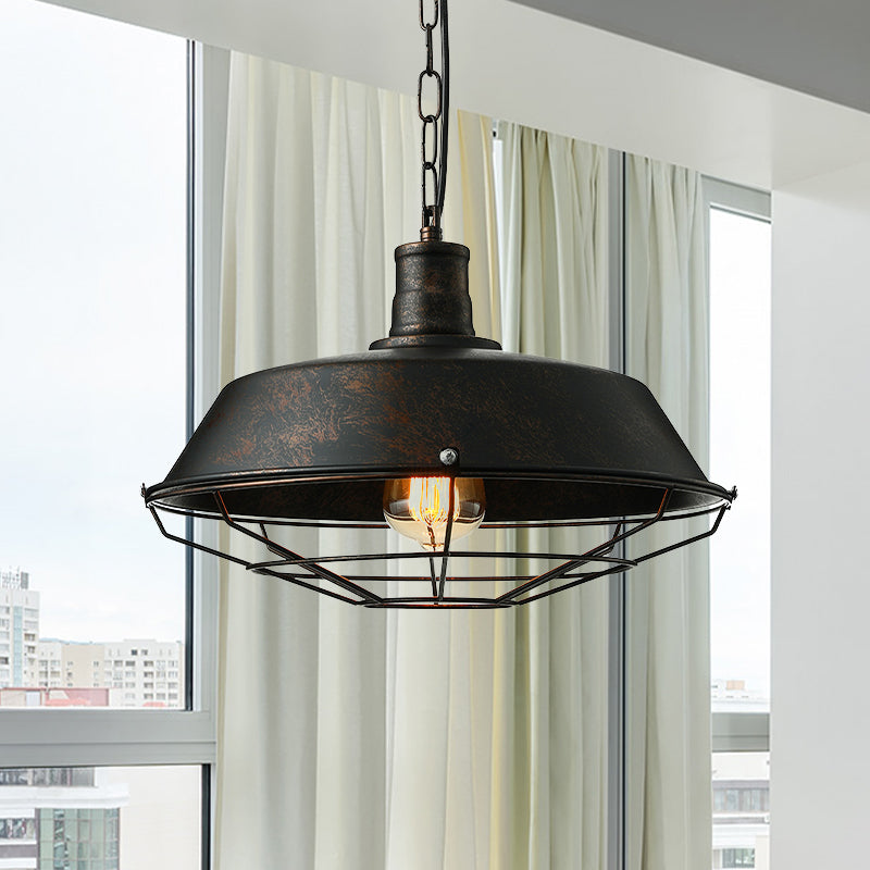 Retro Rust Ceiling Pendant Light with Wire Guard for Living Room