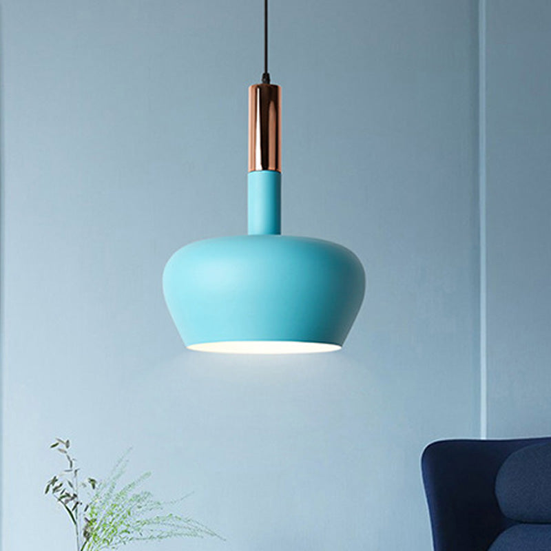 Modern Hanging Wine Glass Pendant Light - 1 Light Blue/Pink/Yellow Suspension