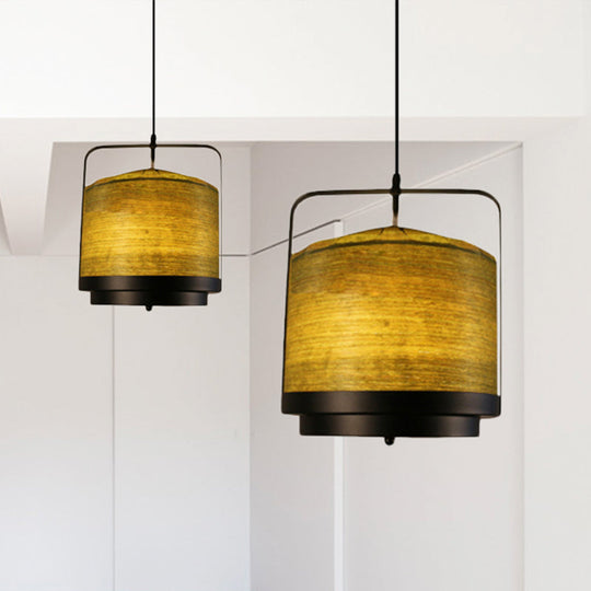 Lampe à suspension cylindrique moderne 1 lumière - Tissu, blanc/rouge/vert - Luminaire suspendu pour salle à manger