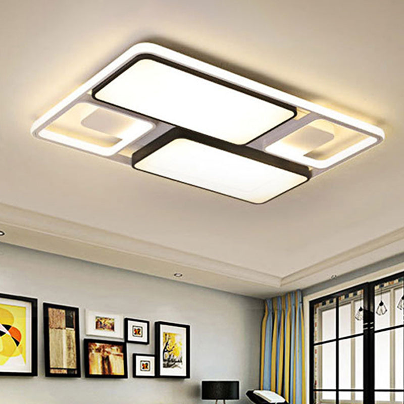 Contemporary LED Flush Mount Ceiling Light in Black/White, 19.5"/45" Wide