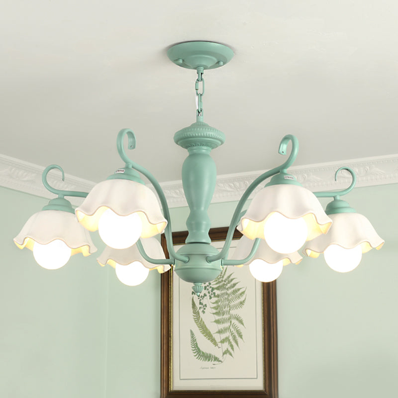 Traditional Frosted Glass Scalloped Chandelier: 3/6/8 Lights Bedroom Ceiling Pendant