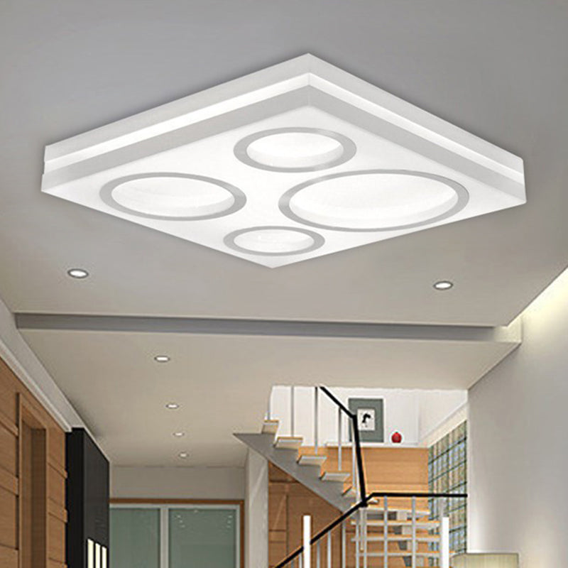 Modern Square LED Ceiling Light with Circular Pattern, Acrylic White Finish - Ideal for Living Room and Bedroom