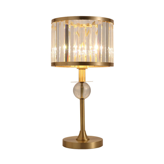 Modern Gold Nightstand Lamp With Hand-Cut Crystal Drum Shade For Living Room