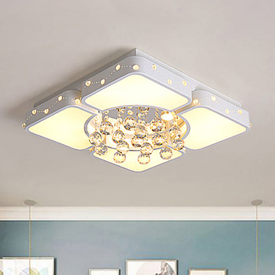 Modern Metal LED Flushmount Lamp with Crystal Ball - White Ceiling Light Fixture (19.5"/23.5"/35.5" W)