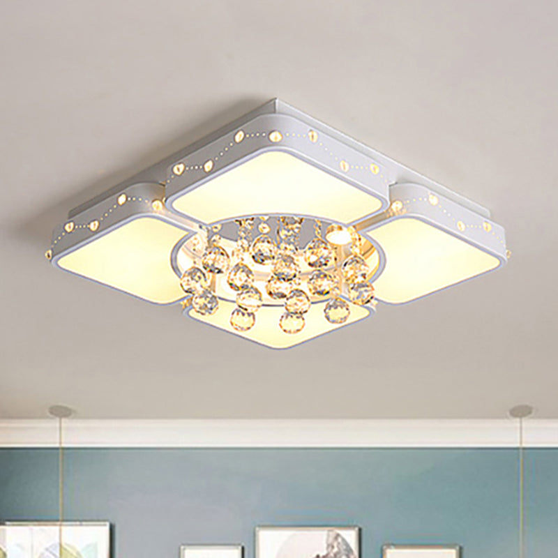 Modern Metal Led Flushmount Lamp With Crystal Ball - White Ceiling Light Fixture (19.5/23.5/35.5 W)
