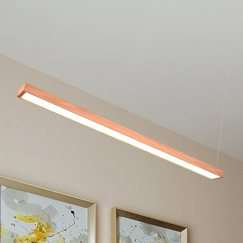 Wooden Shade Led Office Pendant Lighting - Sleek Rectangular Linear Design In Minimal Dark
