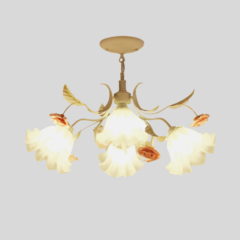 Pastoral Scalloped Pendant Chandelier With Metal Frame And Rose Decoration - White 4/6/9 Heads