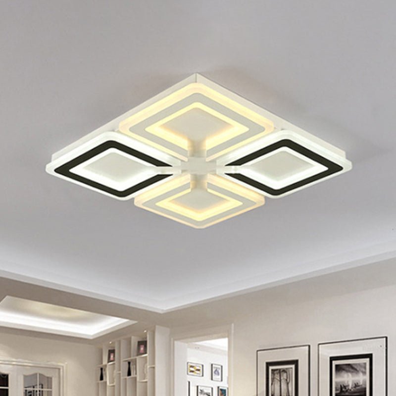 Modern Diamond Pattern Flushmount Light with Acrylic LED - Warm/White Glow - Ideal for Living Room