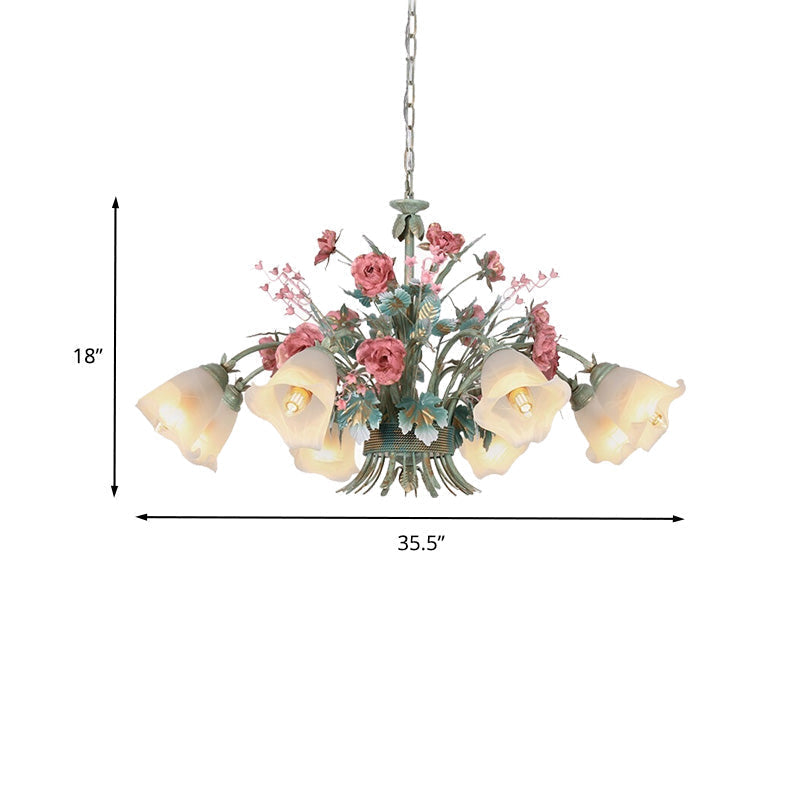 Green Metal Chandelier Light Fixture - Countryside Rose Down Lighting For Living Room (5/8 Bulbs)