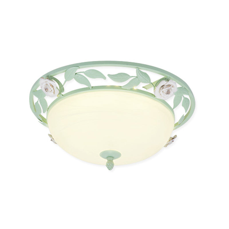 15/19 Korean Flower Metal Bowl Ceiling Light - 1 Head Flush Mount Fixture In Pink/Blue/Green