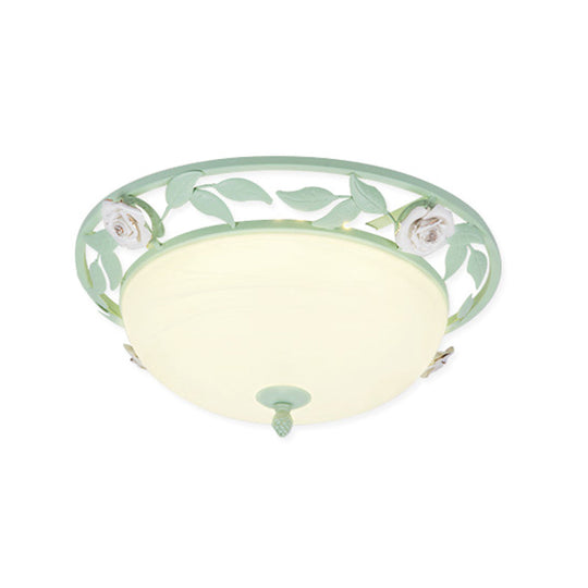 15/19 Korean Flower Metal Bowl Ceiling Light - 1 Head Flush Mount Fixture In Pink/Blue/Green