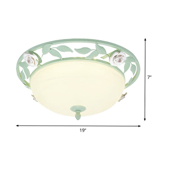 15/19 Korean Flower Metal Bowl Ceiling Light - 1 Head Flush Mount Fixture In Pink/Blue/Green