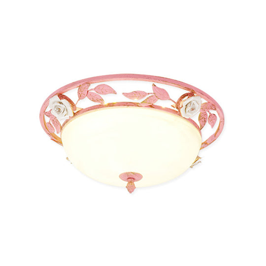 15/19 Korean Flower Metal Bowl Ceiling Light - 1 Head Flush Mount Fixture In Pink/Blue/Green