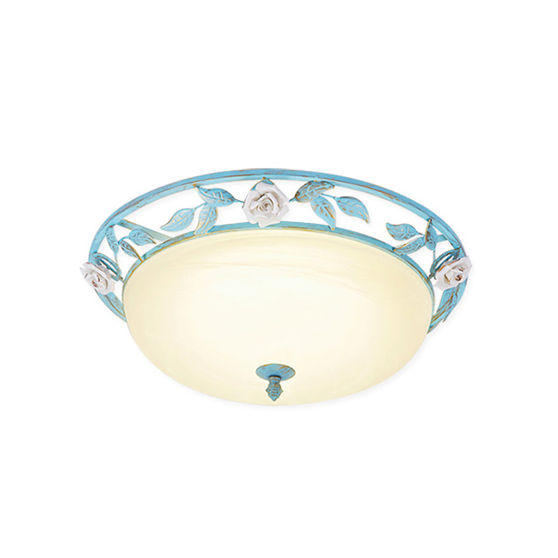 15"/19" Korean Flower Metal Bowl Ceiling Light - 1 Head Flush Mount Fixture in Pink/Blue/Green