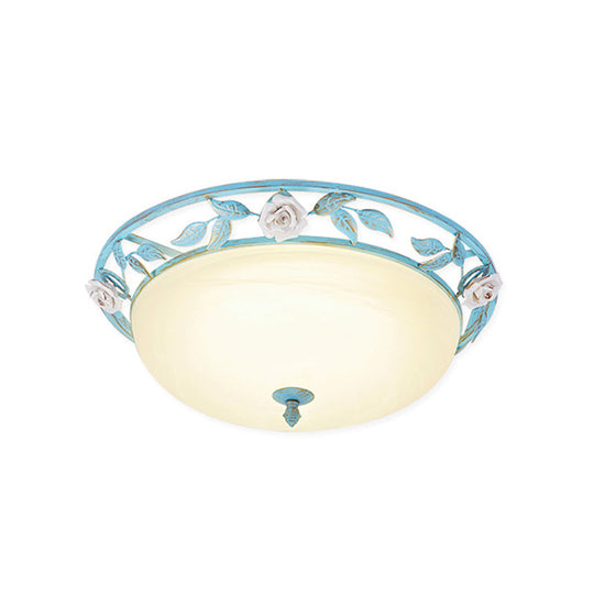 15"/19" Korean Flower Metal Bowl Ceiling Light - 1 Head Flush Mount Fixture in Pink/Blue/Green